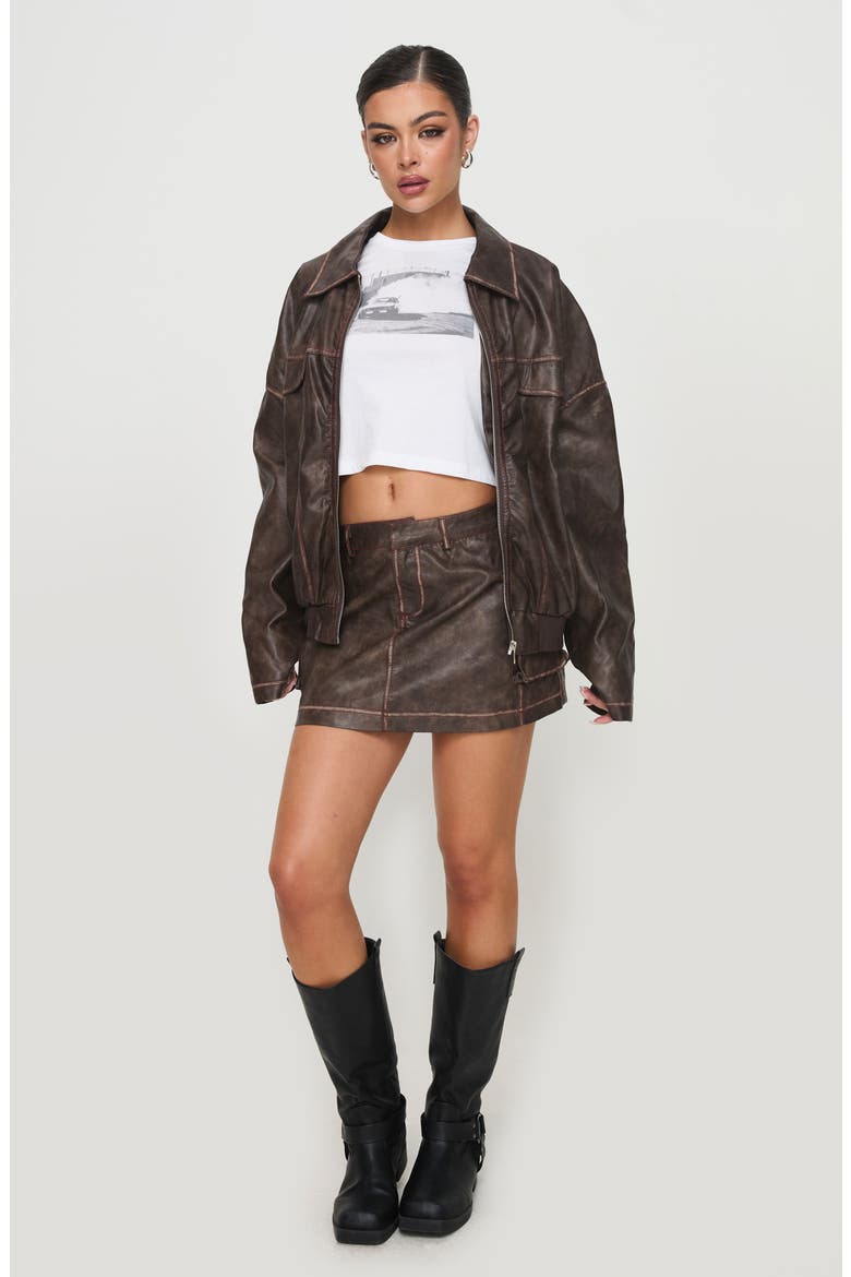 Tanza Faux Leather Jacket, Alternate, color, BROWN / RED