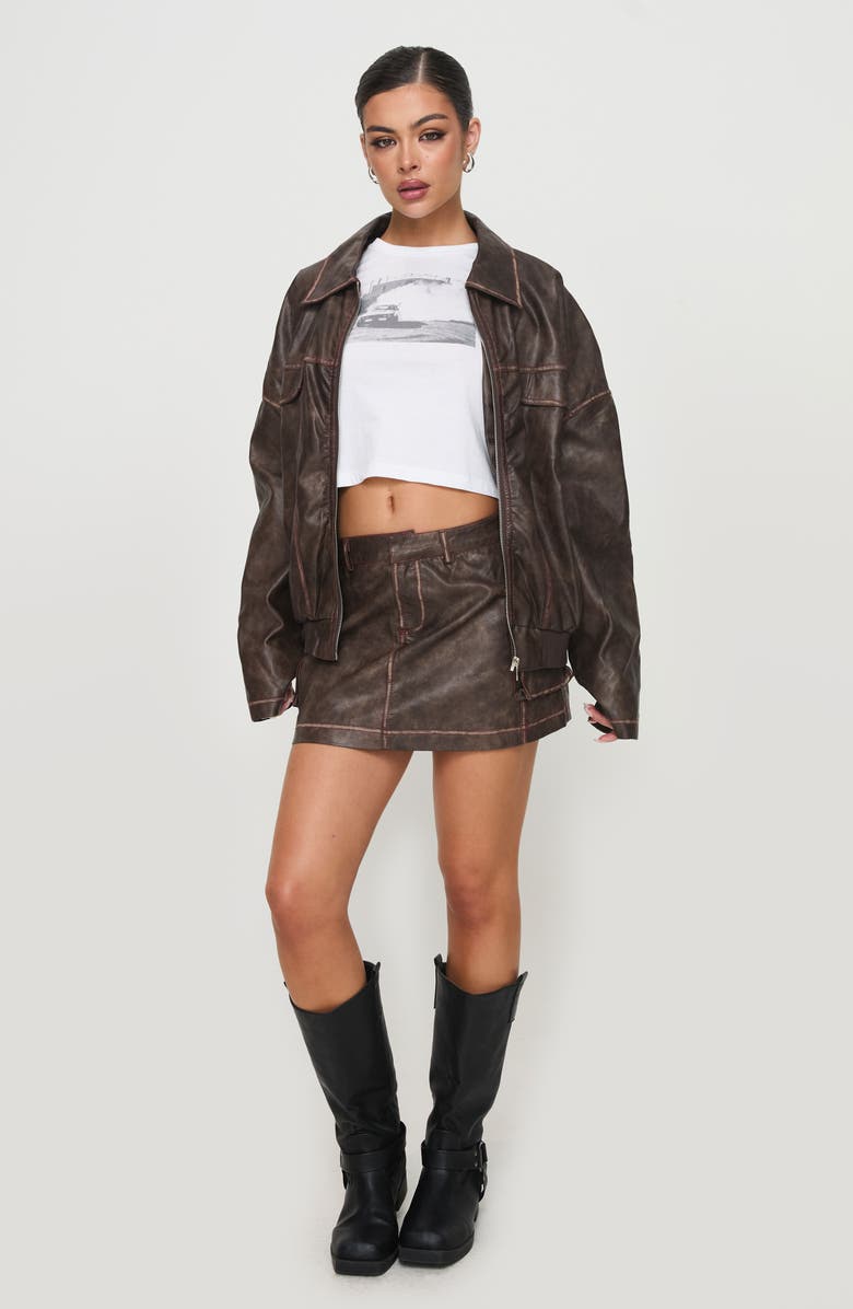 Princess Polly Tanza Faux Leather Jacket, Alternate, color, Brown / Red