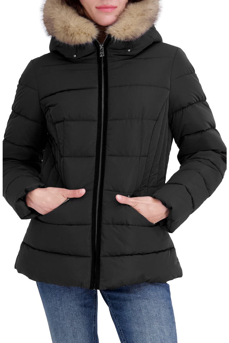 Nico Faux Fur Trim Water Resistant Puffer Coat, Main, color, BLK
