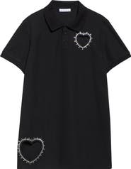 Area Crystal Trim Heart Cutout Cotton Piqué Polo Dress