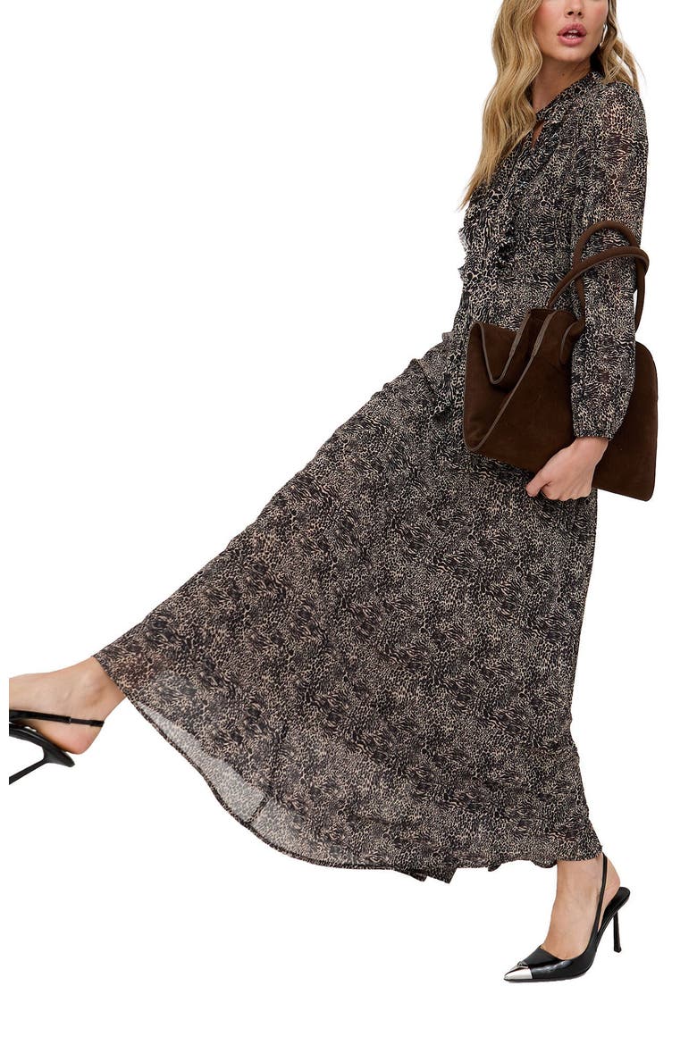 Margot Ruffle Neck Spot Print Maxi Dress, Alternate, color, Brown