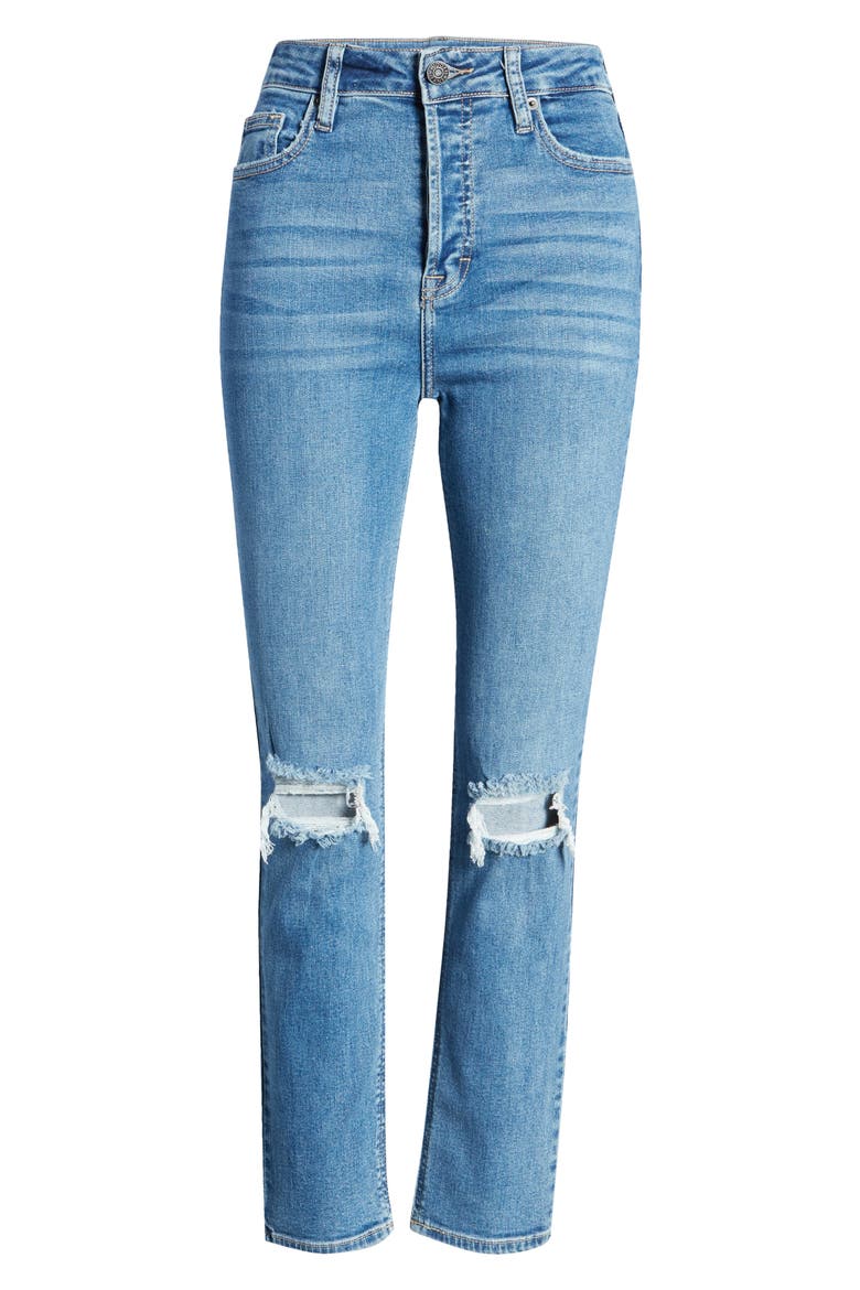 Ripped High Waist Ankle Straight Leg Jeans, Alternate, color, MEDIUM WASH
