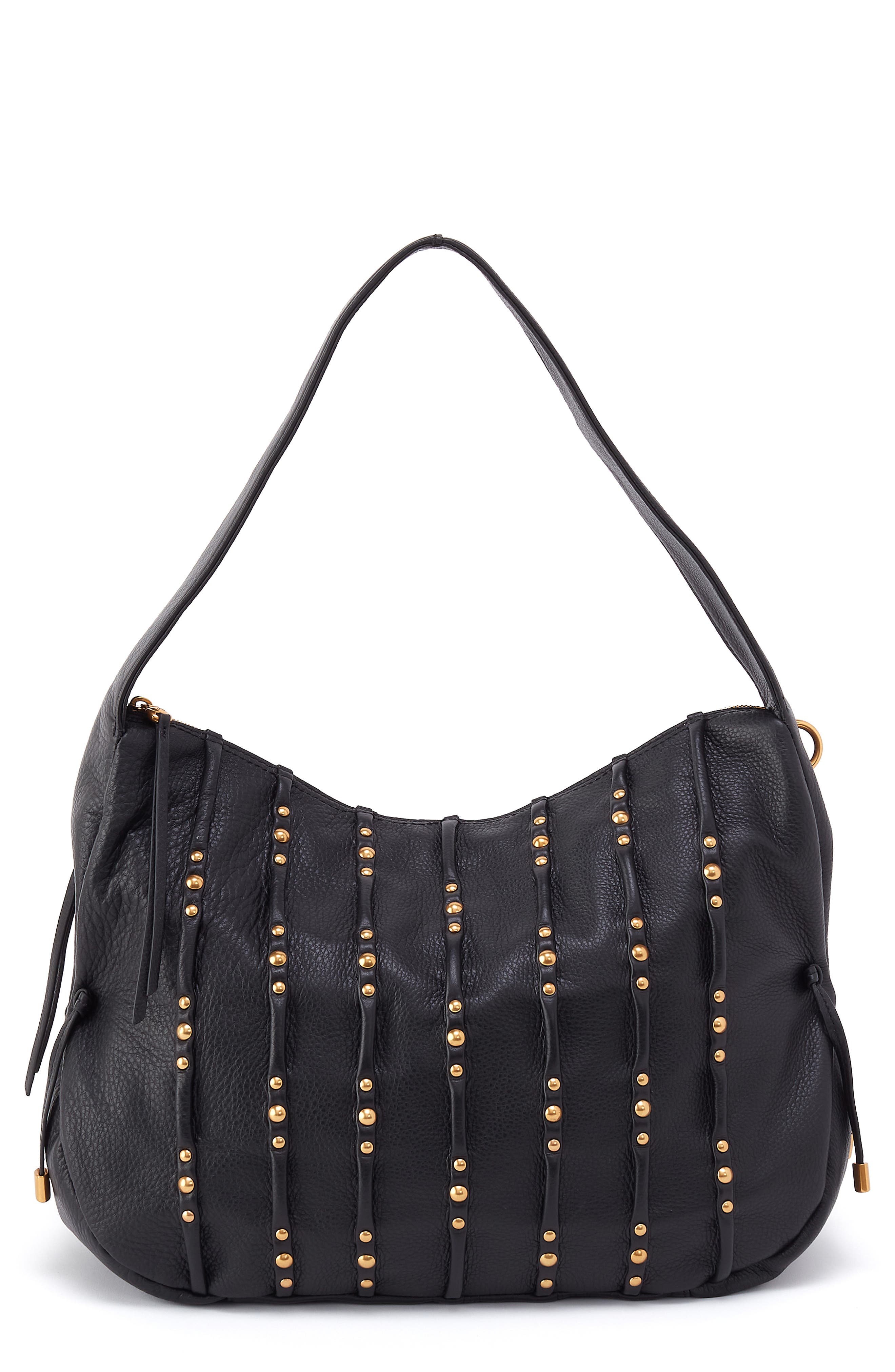 HOBO Kori Stud Detail Leather Hobo Bag, Main, color, Black