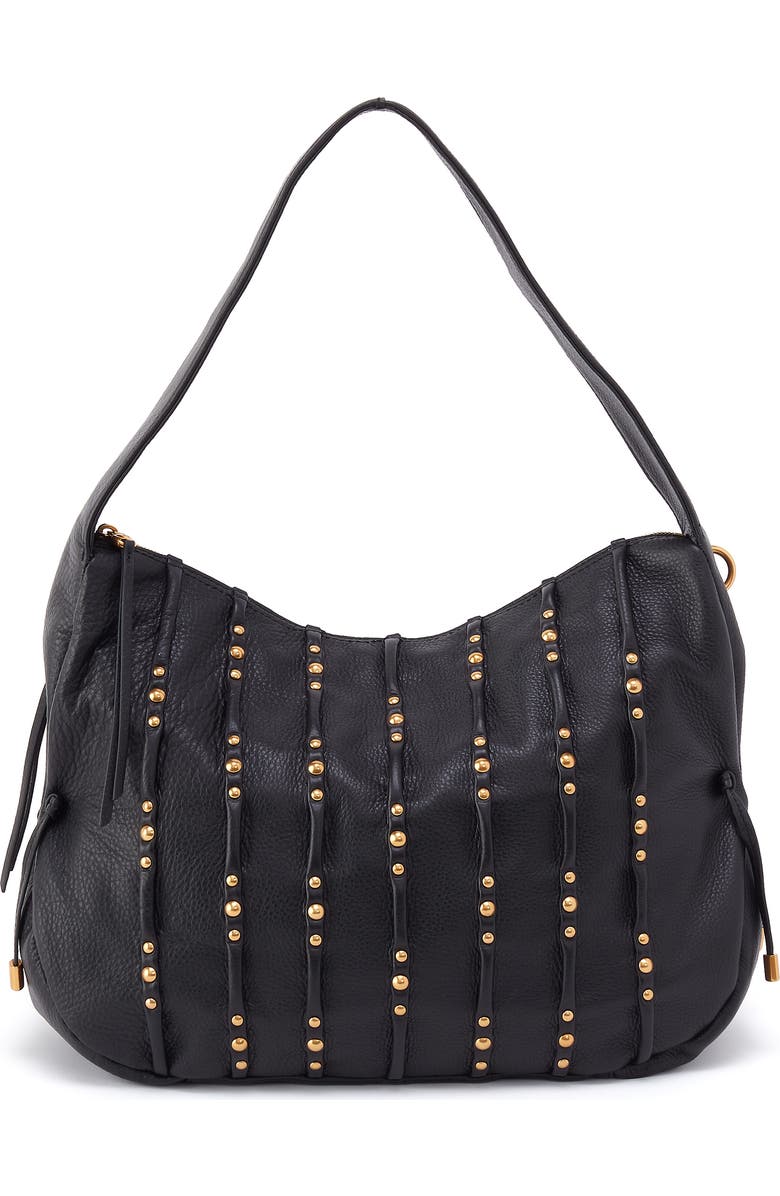 HOBO Kori Stud Detail Leather Hobo Bag, Main, color, Black