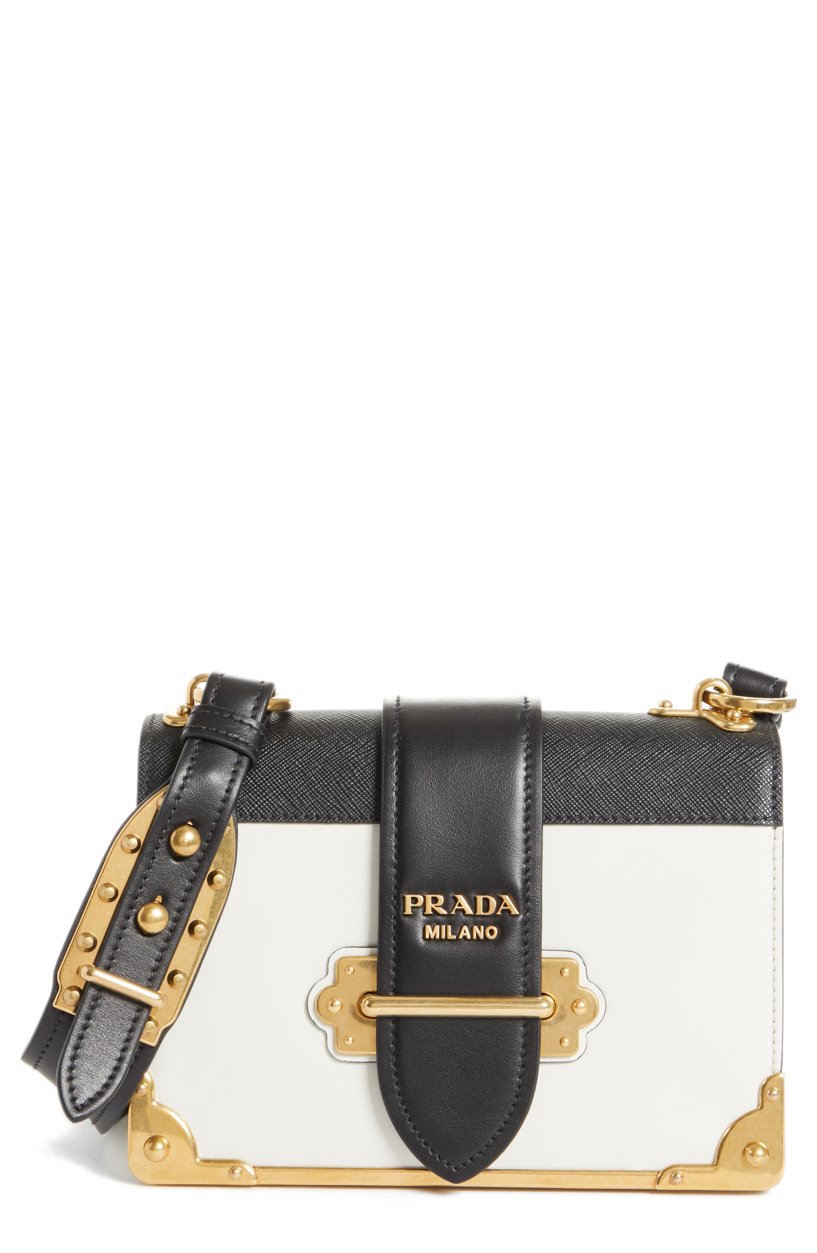 Cahier City Calfskin & Saffiano Shoulder Bag, Main, color, TALCO/NERO