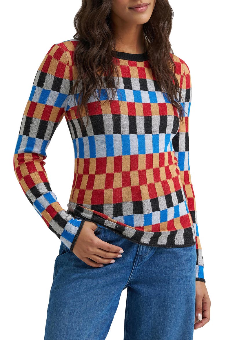 Checked Long Sleeve Knit Top, Main, color, STARTING LINE CHECK