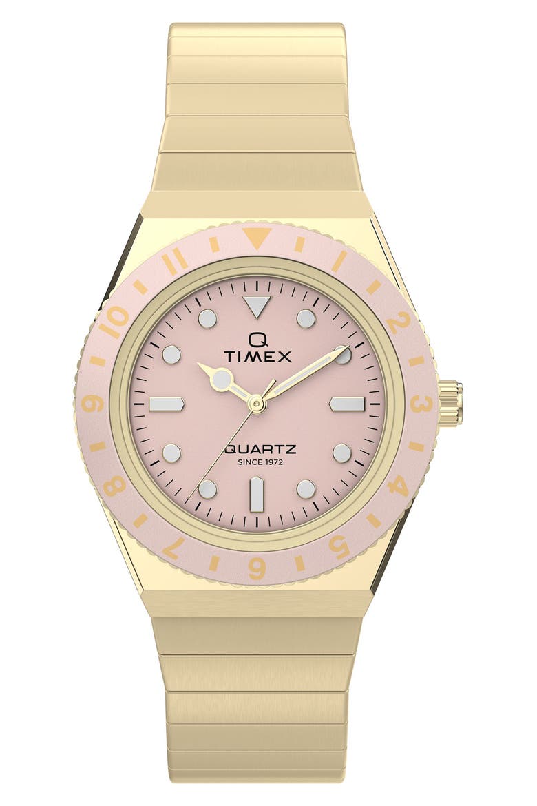 Q Timex® Mini 30mm Stainless Steel Expansion Band Watch, Main, color, PINK/ GOLD-TONE