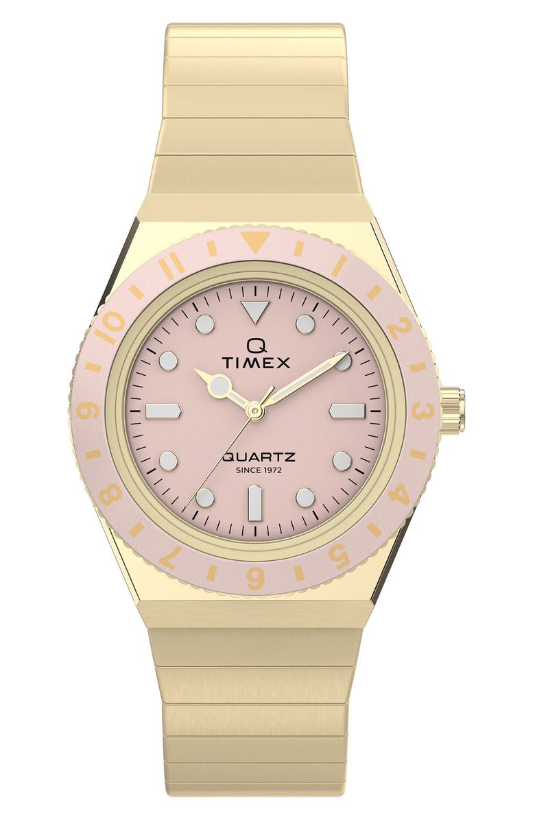 Timex<sup>®</sup> Q Timex<sup>®</sup> Mini 30mm Stainless Steel Expansion Band Watch, Main, color, Pink/ Gold-Tone