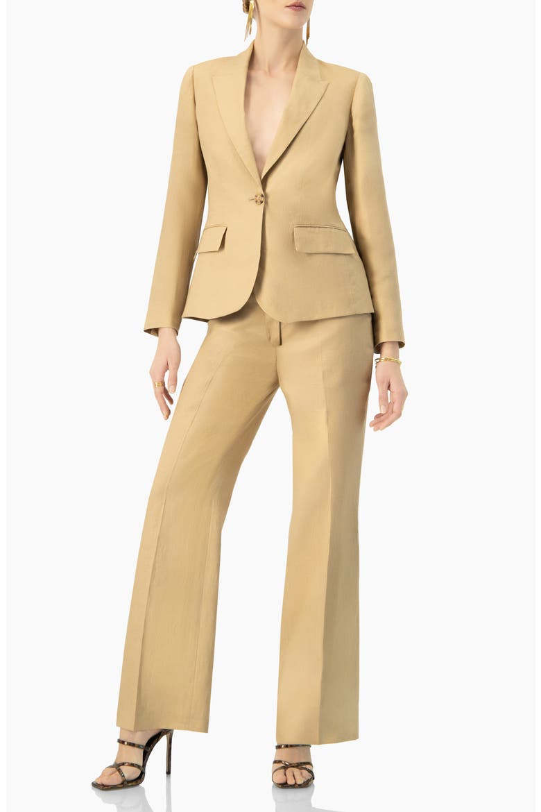 Single-Button Tailored Linen Blazer, Alternate, color, Beige