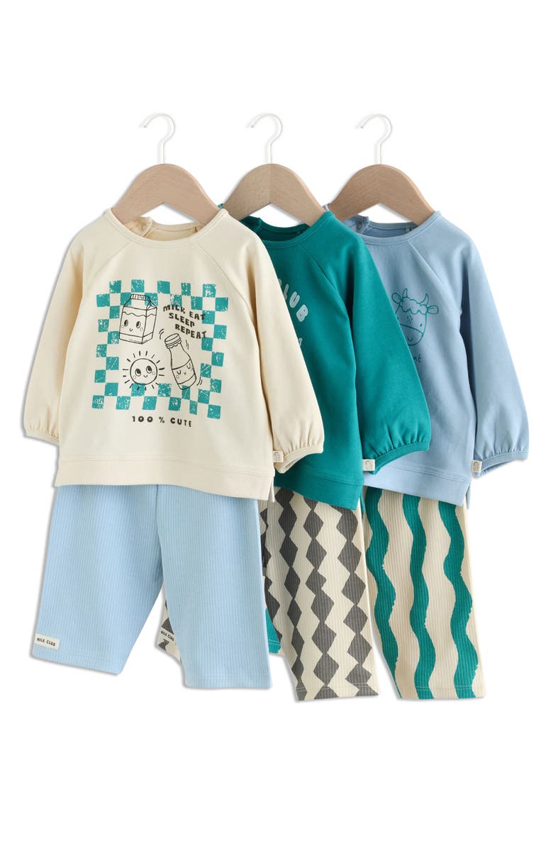 NEXT 6-Pack Milk Club Assorted Sweatshirts & Leggings Set, Main, color, Green