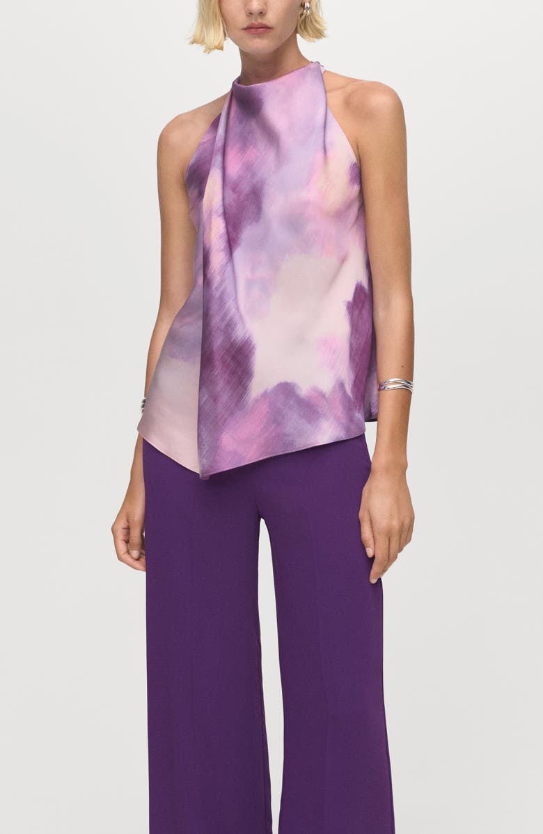 MANGO High Waist Satin Straight Leg Pants, Alternate, color, Purple