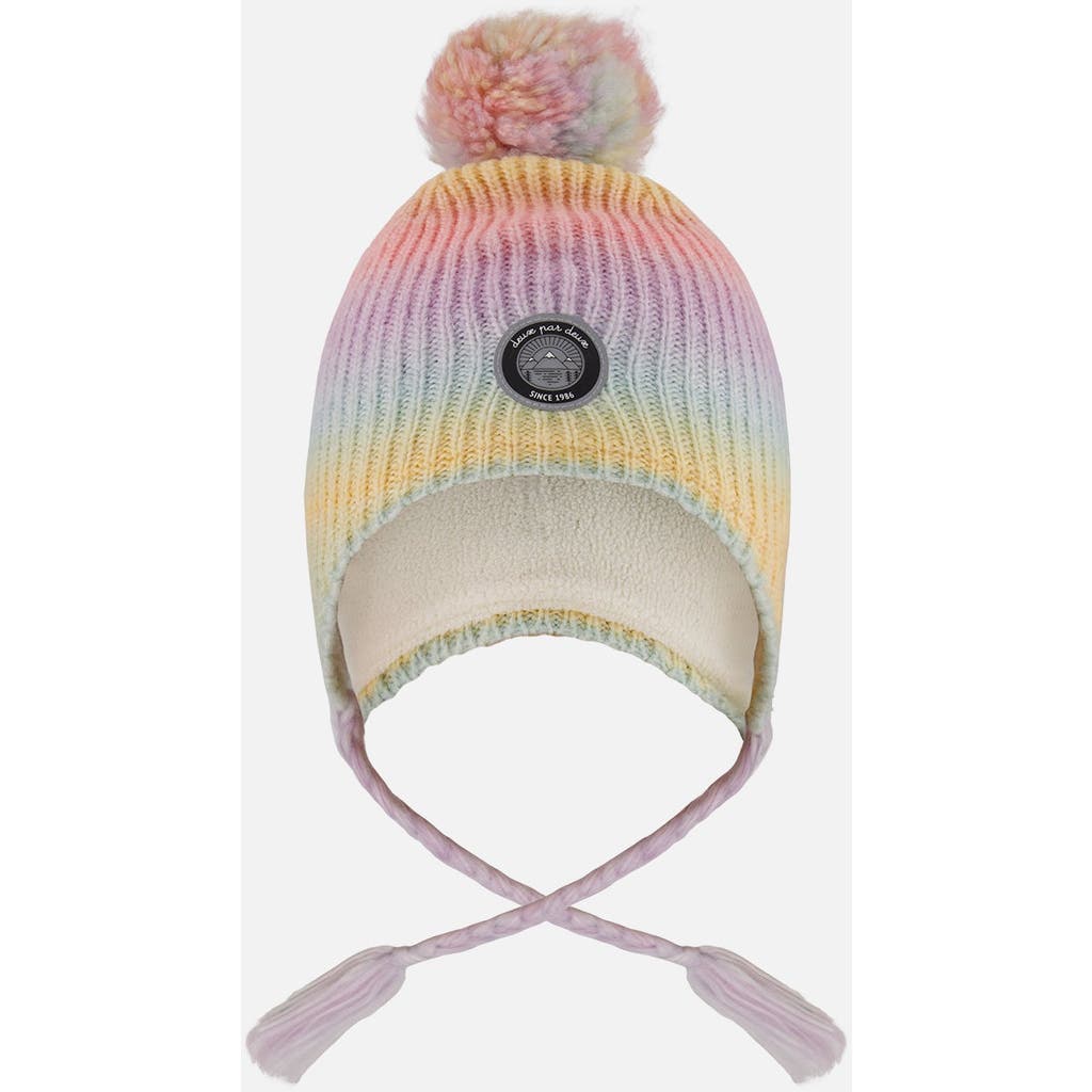Deux Par Deux Lined Peruvian Knit Pompom Hat Multicolor In Pink