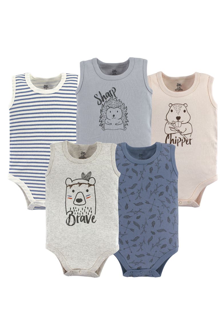 5Pk Sleeveless Bodysuits, Main, color, Wild Woodland