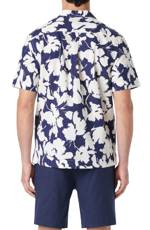 Bugatchi Jackson Shaped Fit Floral Print Short Sleeve Button-up Camp Shirt In Blue