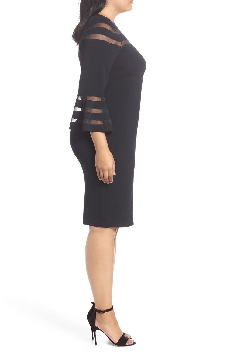 Mesh Stripe Sheath Dress, Alternate, color, BLACK