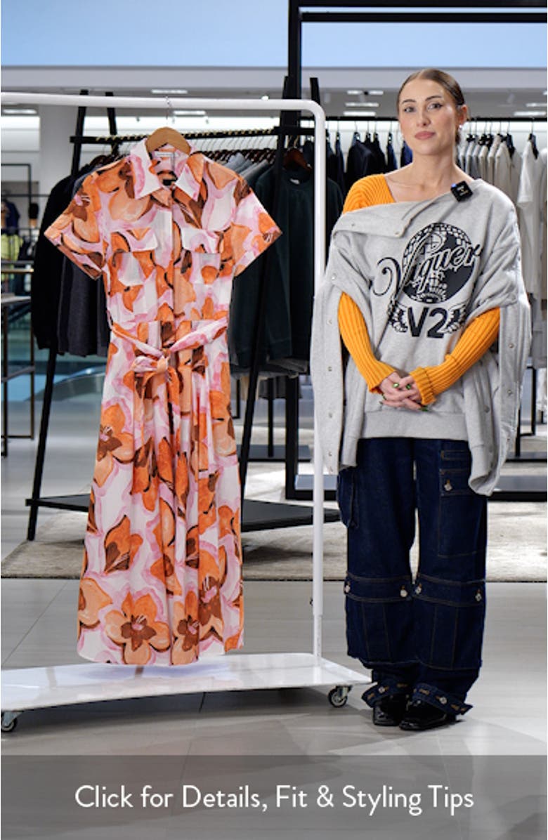 Rossellini Floral Short Sleeve Tie Waist Shirtdress, sales video thumbnail