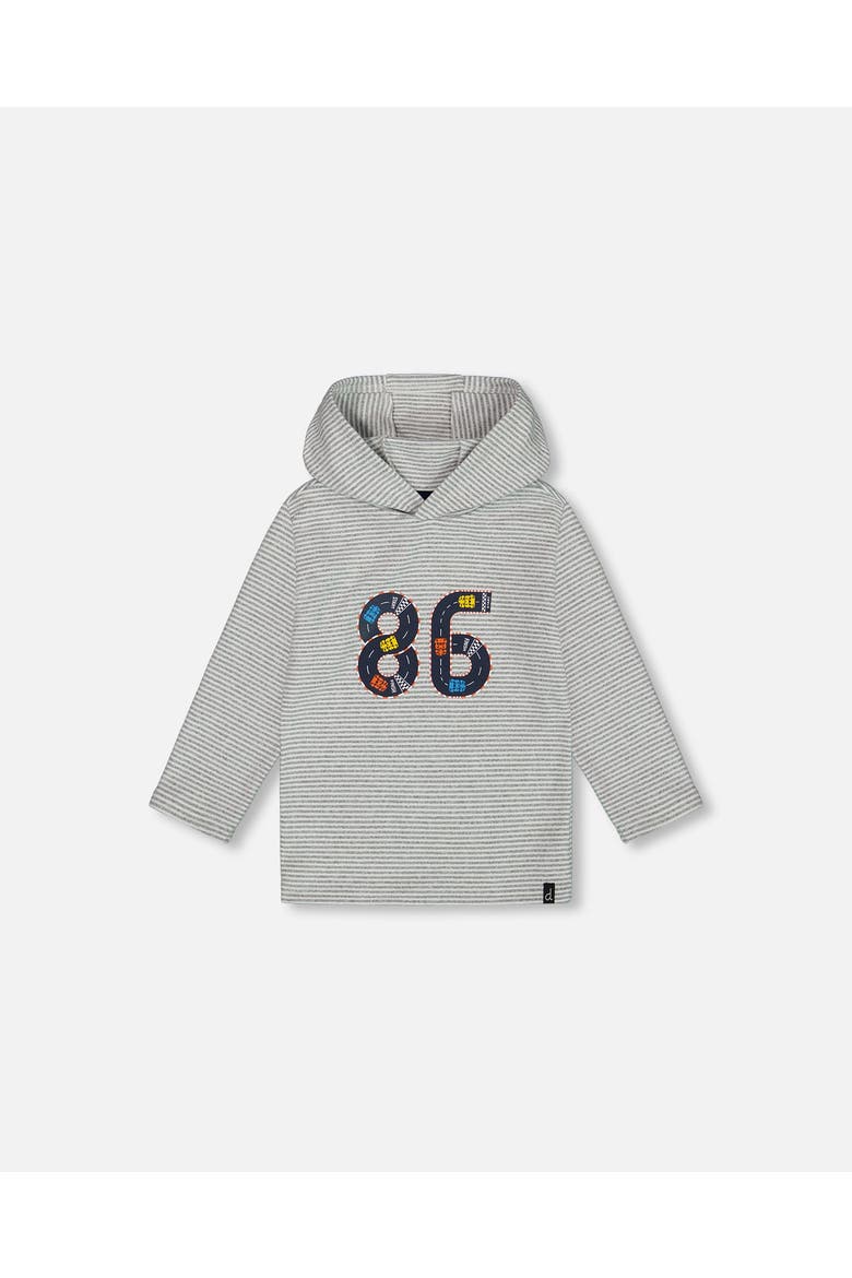 Baby Boy's Super Soft Hooded T-Shirt With Print Gray Stripe, Main, color, Stripe Grey Mix & Off White