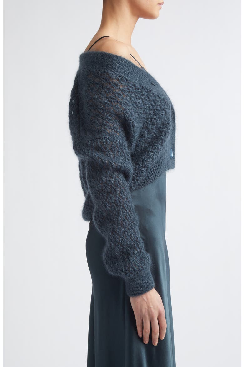 Open Stitch Merino Wool & Silk Cardigan, Alternate, color, 178 DARK JADE