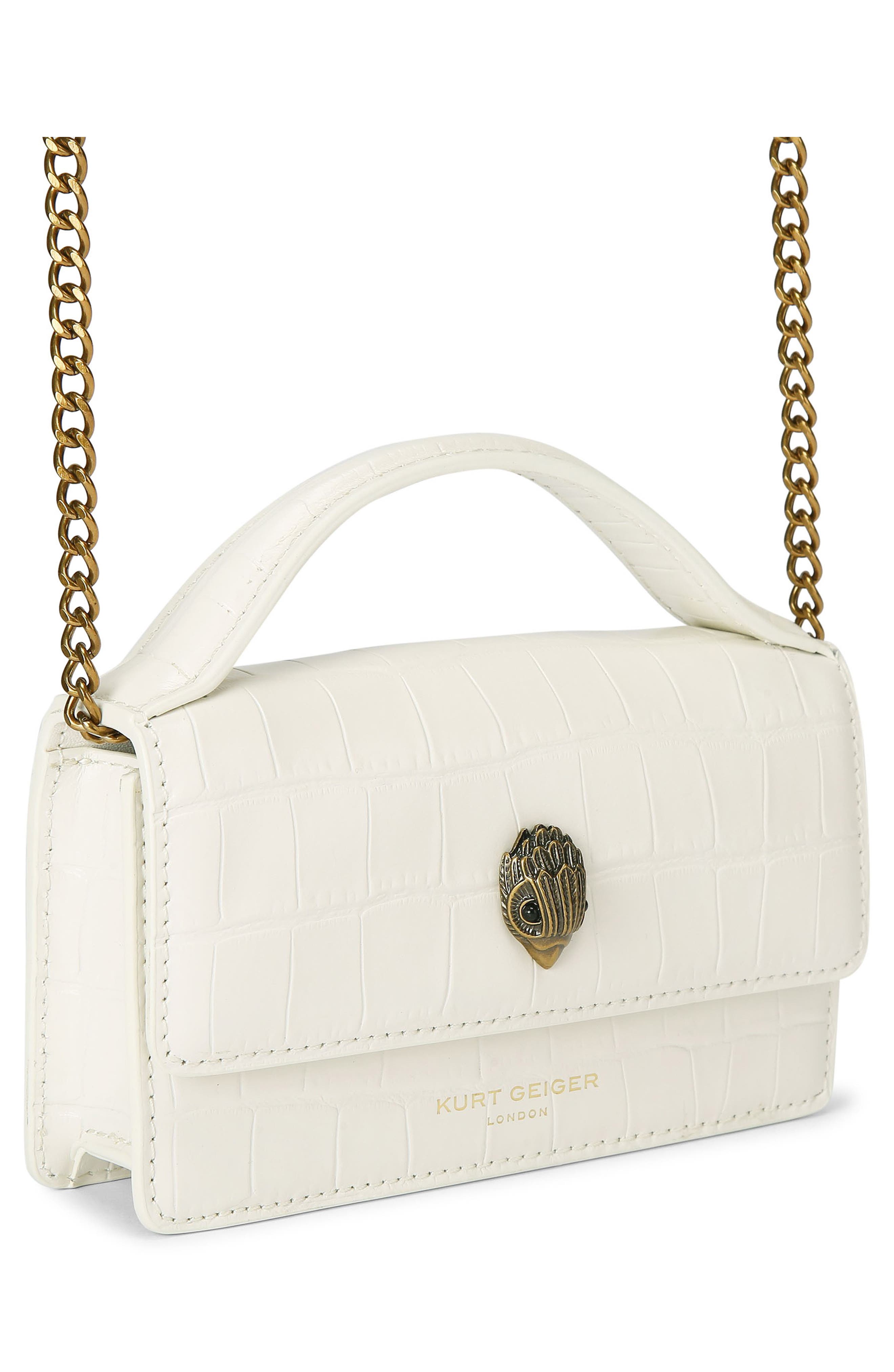Kurt Geiger London Extrasmall Bond Croc Embossed Leather Top Handle Bag, Alternate, color, 