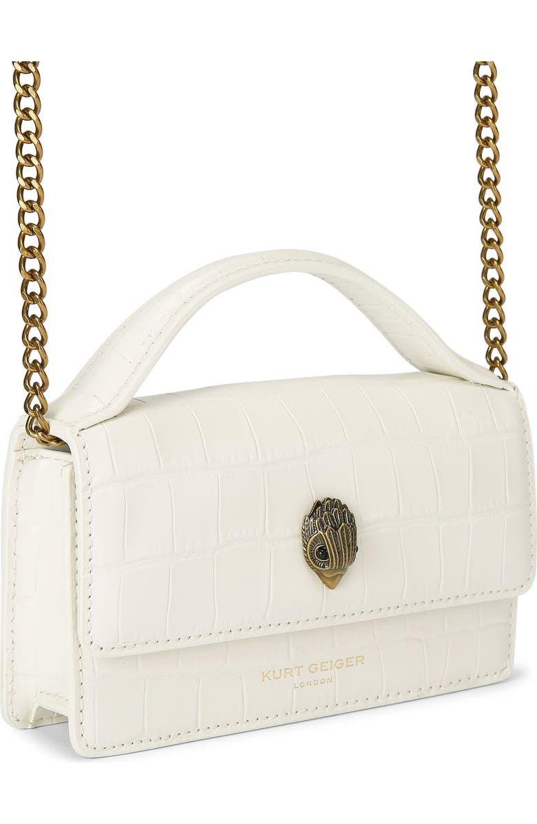 Kurt Geiger London Extrasmall Bond Croc Embossed Leather Top Handle Bag, Alternate, color, White