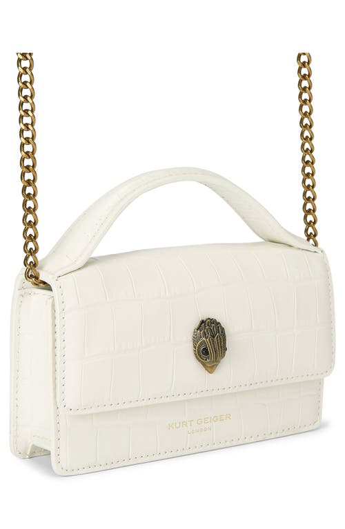 Kurt Geiger London Extrasmall Bond Croc Embossed Leather Top Handle Bag In White
