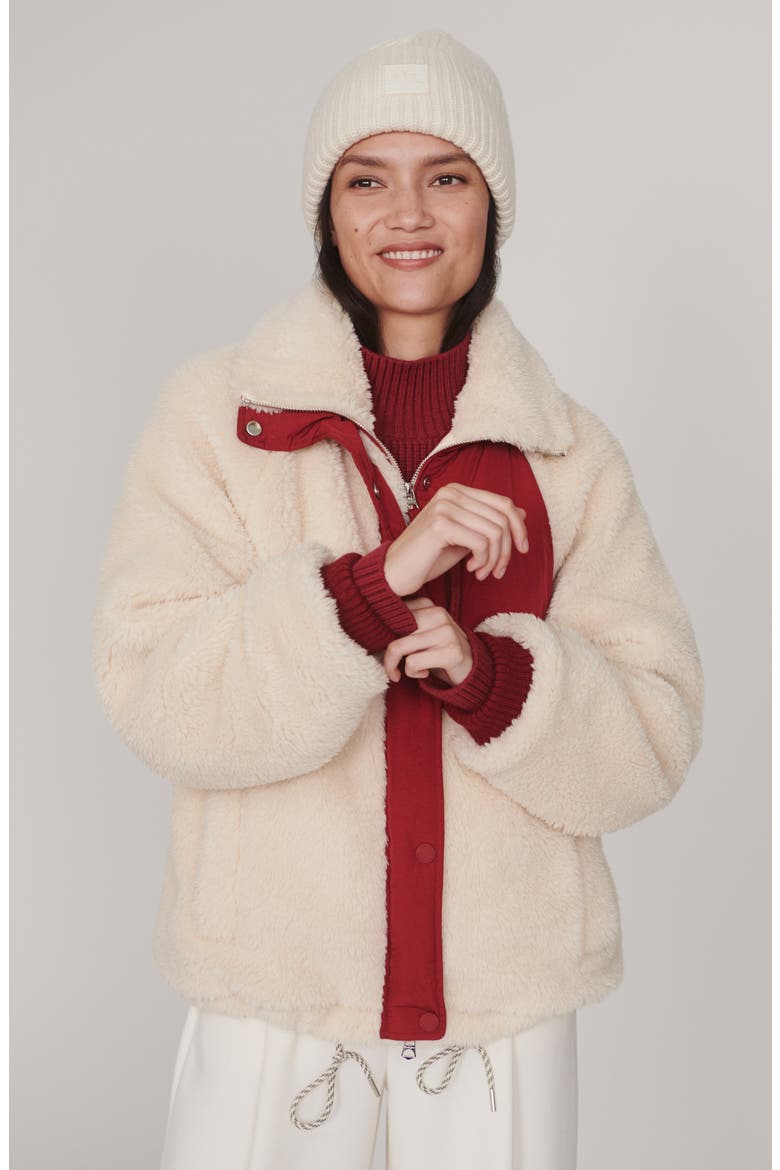 Kalyn Sherpa Fleece Jacket, Alternate, color, SANDSHELL/ RUMBA ROSE