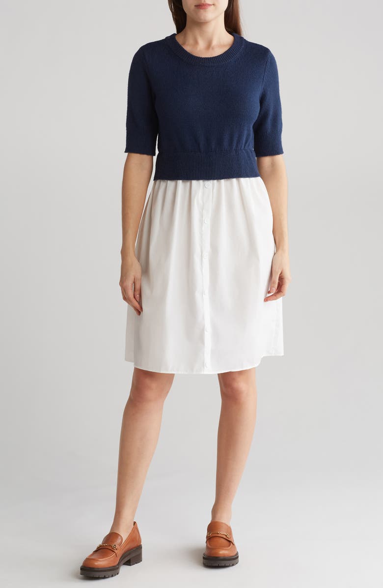 Bobeau Mixed Media Dress, Main, color, 