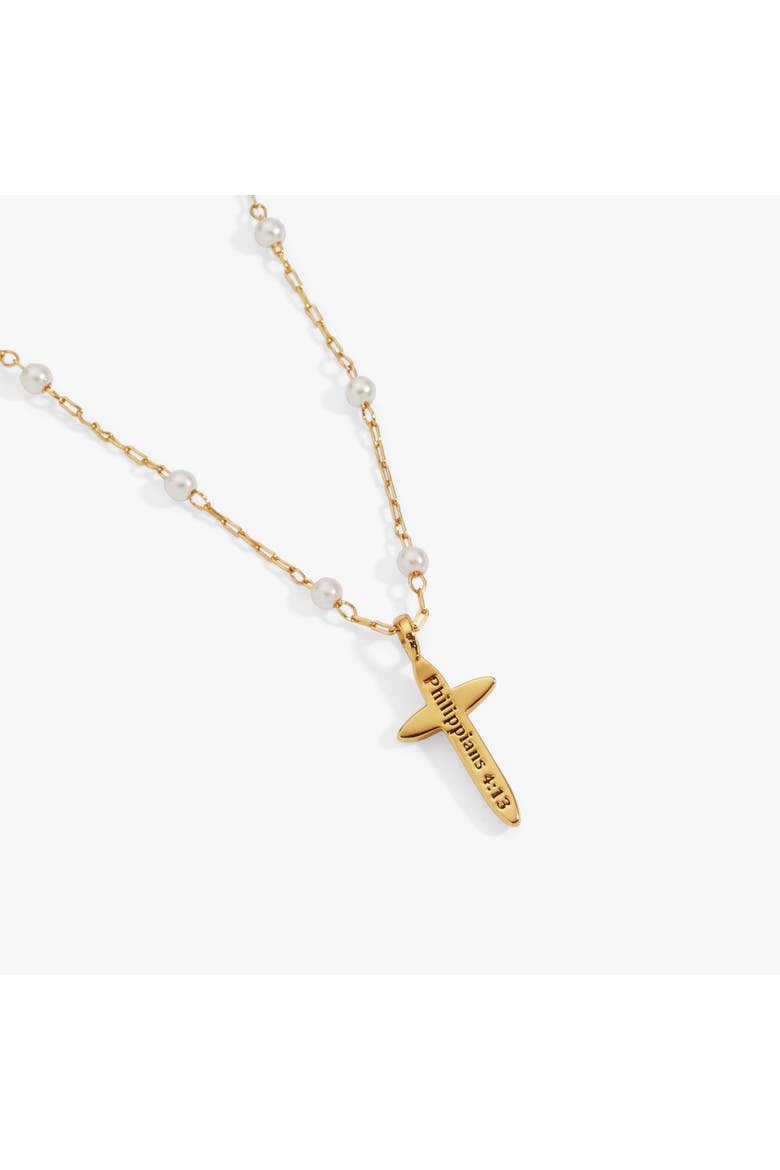 Cross 413 Pearl Rosary Chain Pendant Necklace, Alternate, color, Gold
