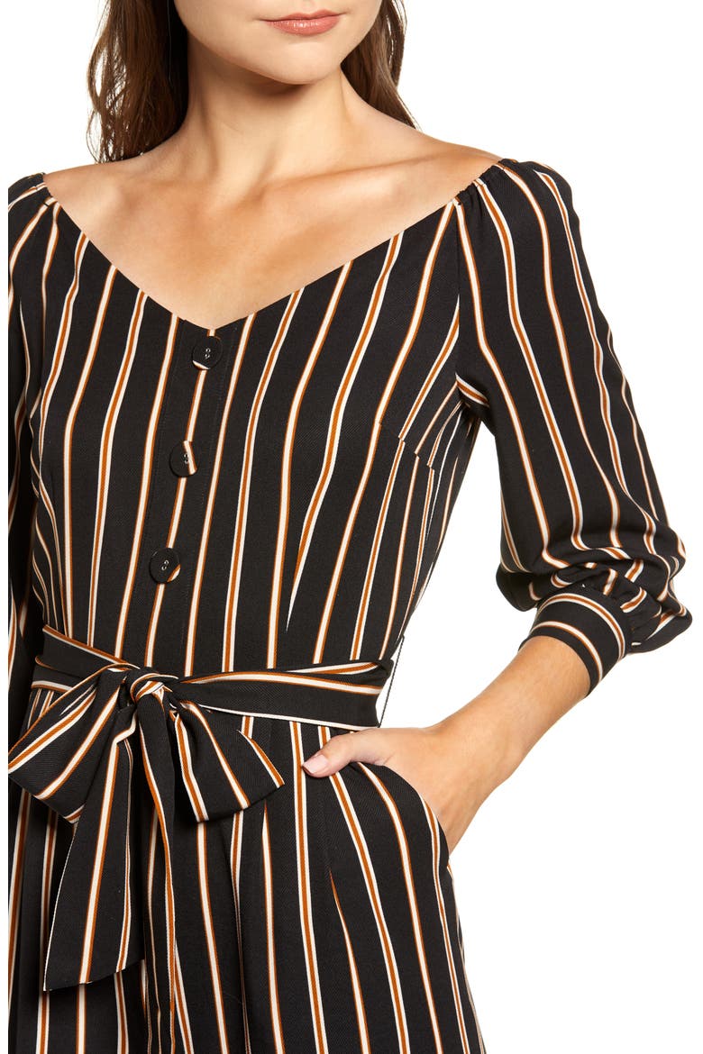 Chriselle Lim Jane Stripe Portrait Jumpsuit (Nordstrom Exclusive), Alternate, color, BLACK GOLD STRIPE
