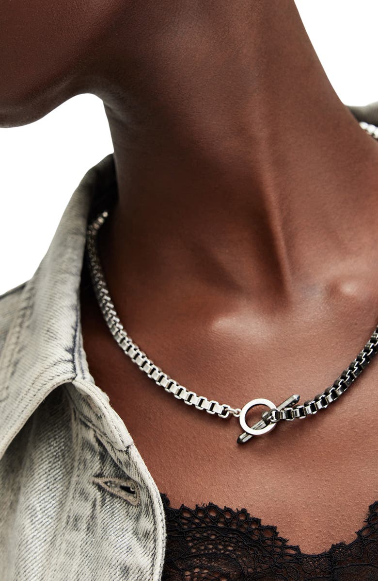 AllSaints Box Chain Toggle Necklace, Alternate, color, Two Tone