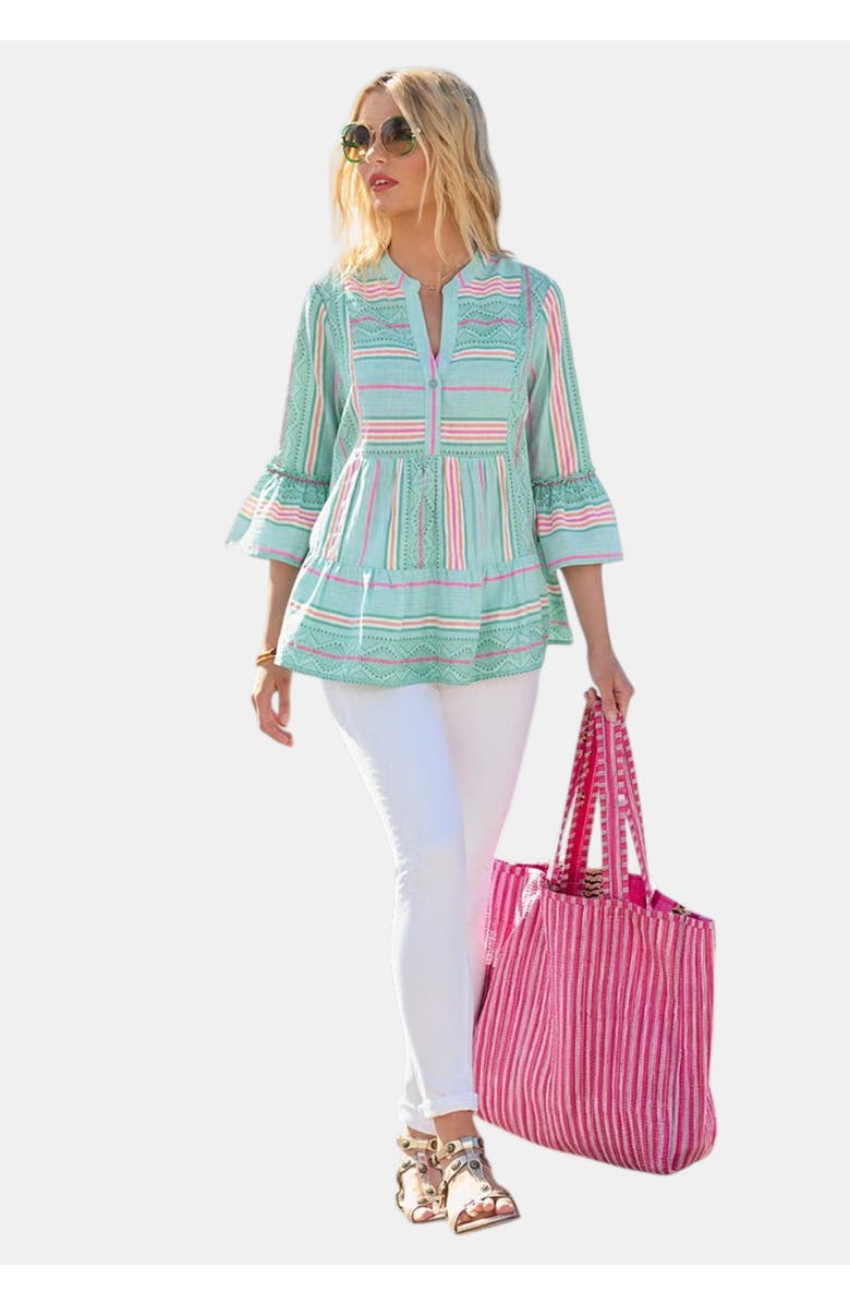 Joe Browns Bell Sleeve Tunic, Main, color, Aqua Boho Stripes