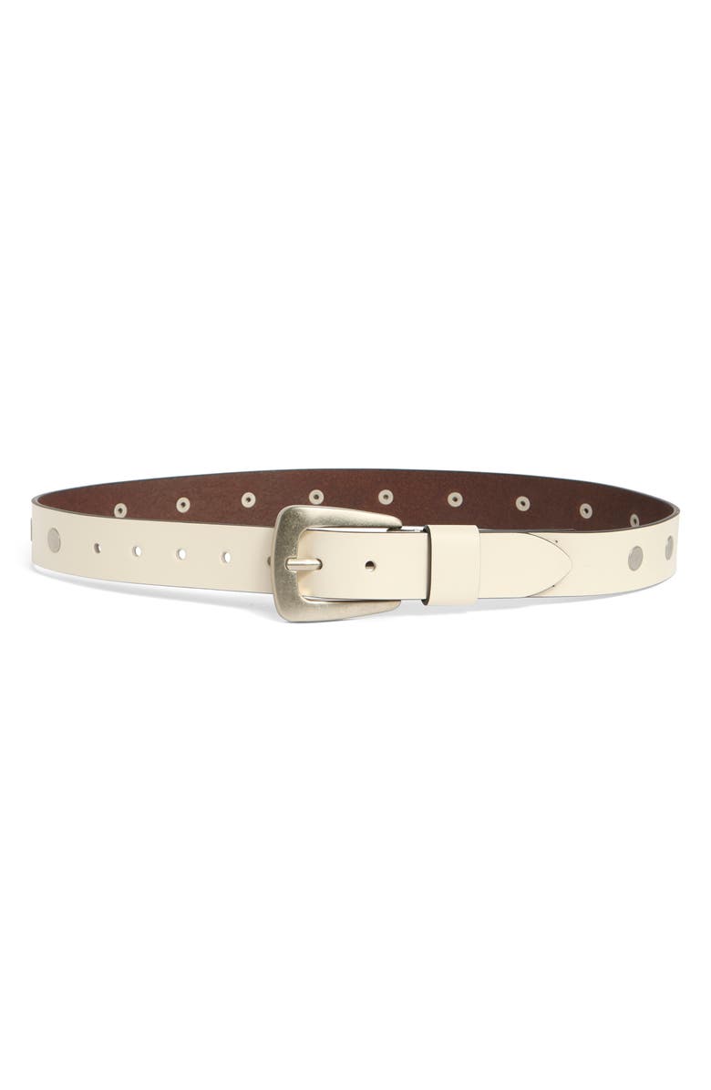 AllSaints Flat Stud Keeper Leather Belt, Main, color, Roe