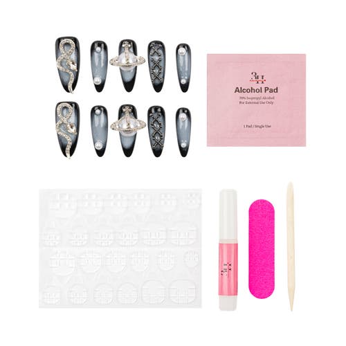 3h Nails Sapphire Cascade Luxury Handmade Press On Nails In Black