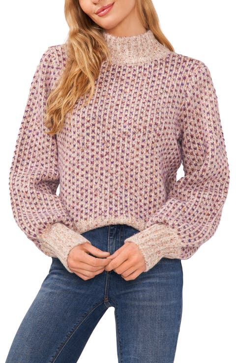 Marled Blouson Sleeve Jacquard Sweater