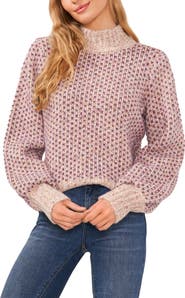 CeCe Marled Blouson Sleeve Jacquard Sweater