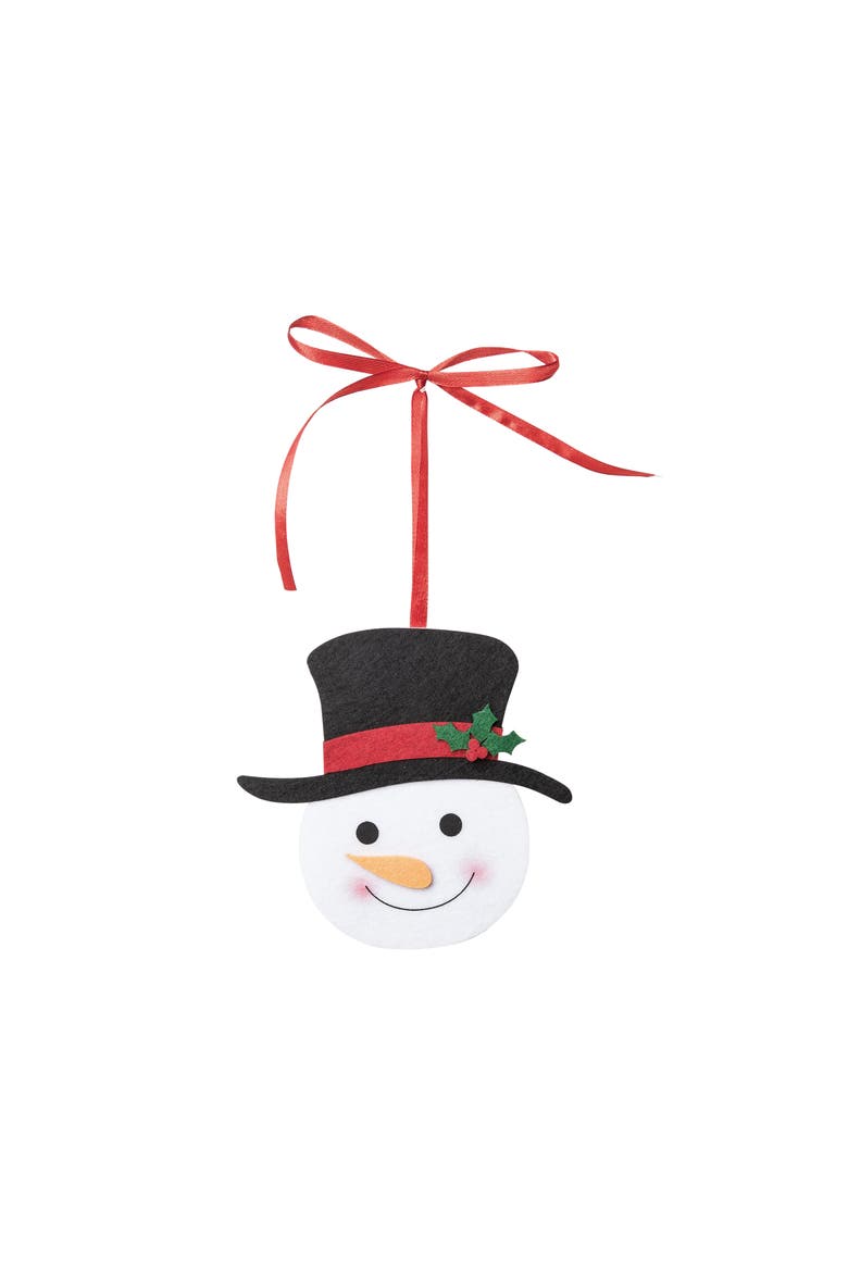 Snowman Felt Gift Card Ornament, Main, color, White
