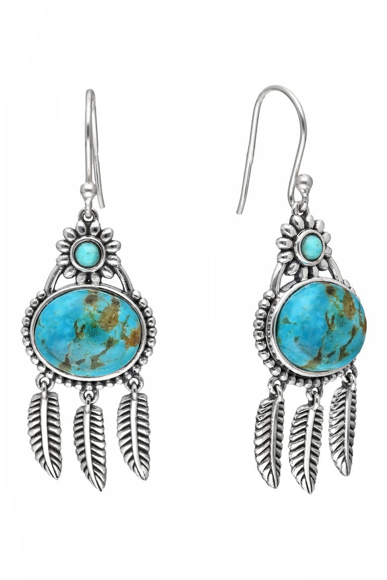 Turquoise Feather Drop Earrings, Main, color, BLUE