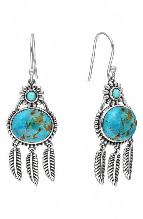Turquoise Feather Drop Earrings