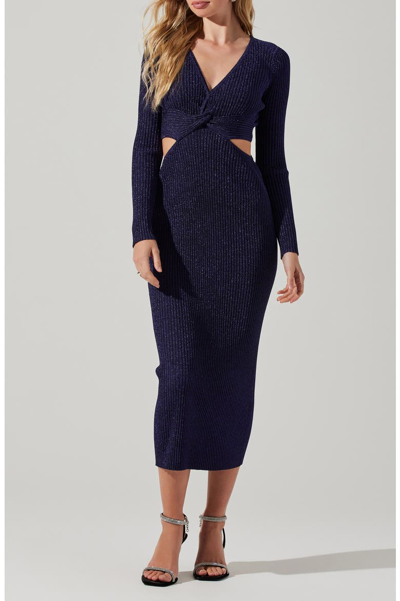 Riya Long Sleeve Sweater Dress, Main, color, METALLIC BLUE