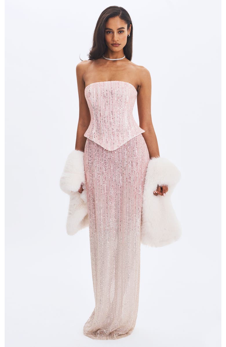 Miss Circle Tosca Beaded Gradient Strapless Peplum Maxi Dress, Alternate, color, 