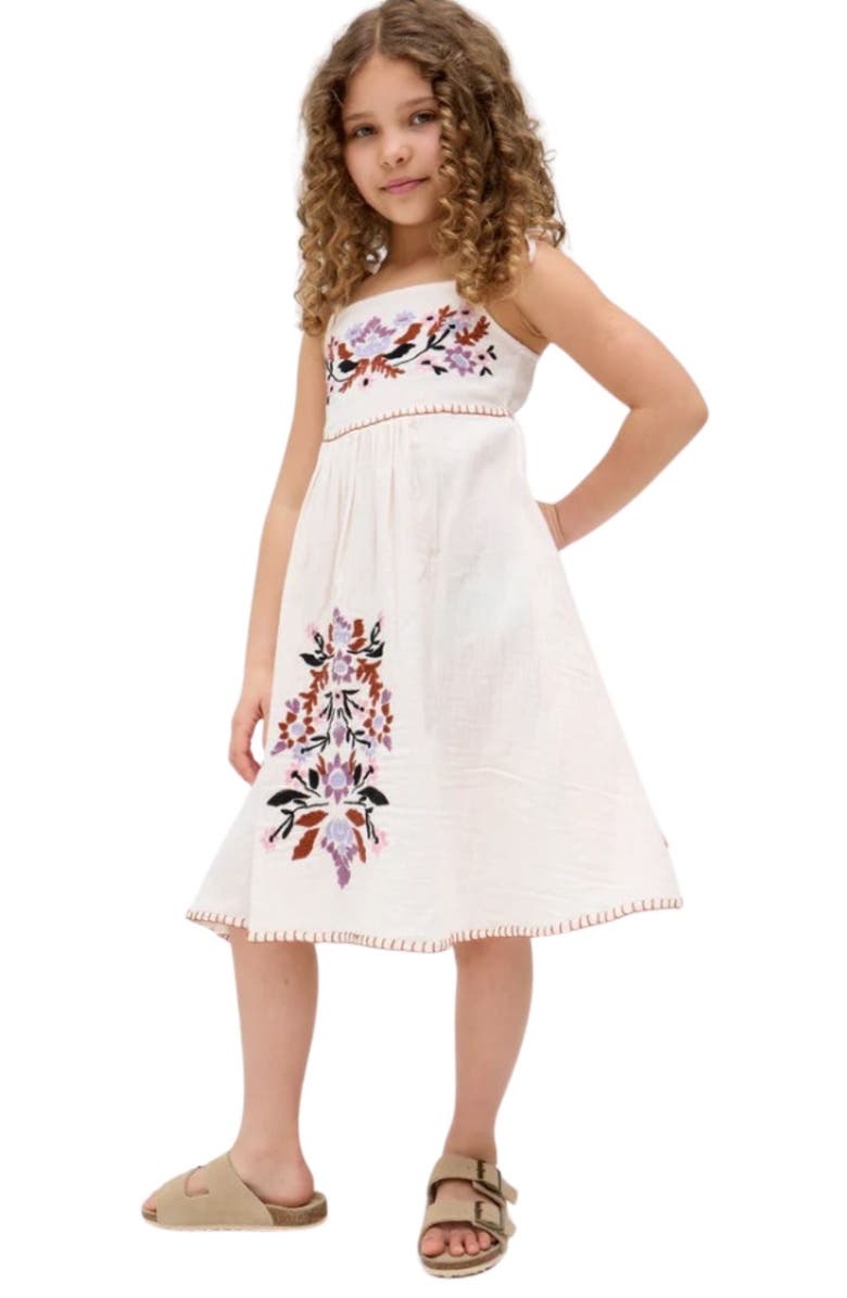 Raffya Kids Kids Furla Smocked Panel Embroidered Dress In Cream, Alternate, color, Ecru