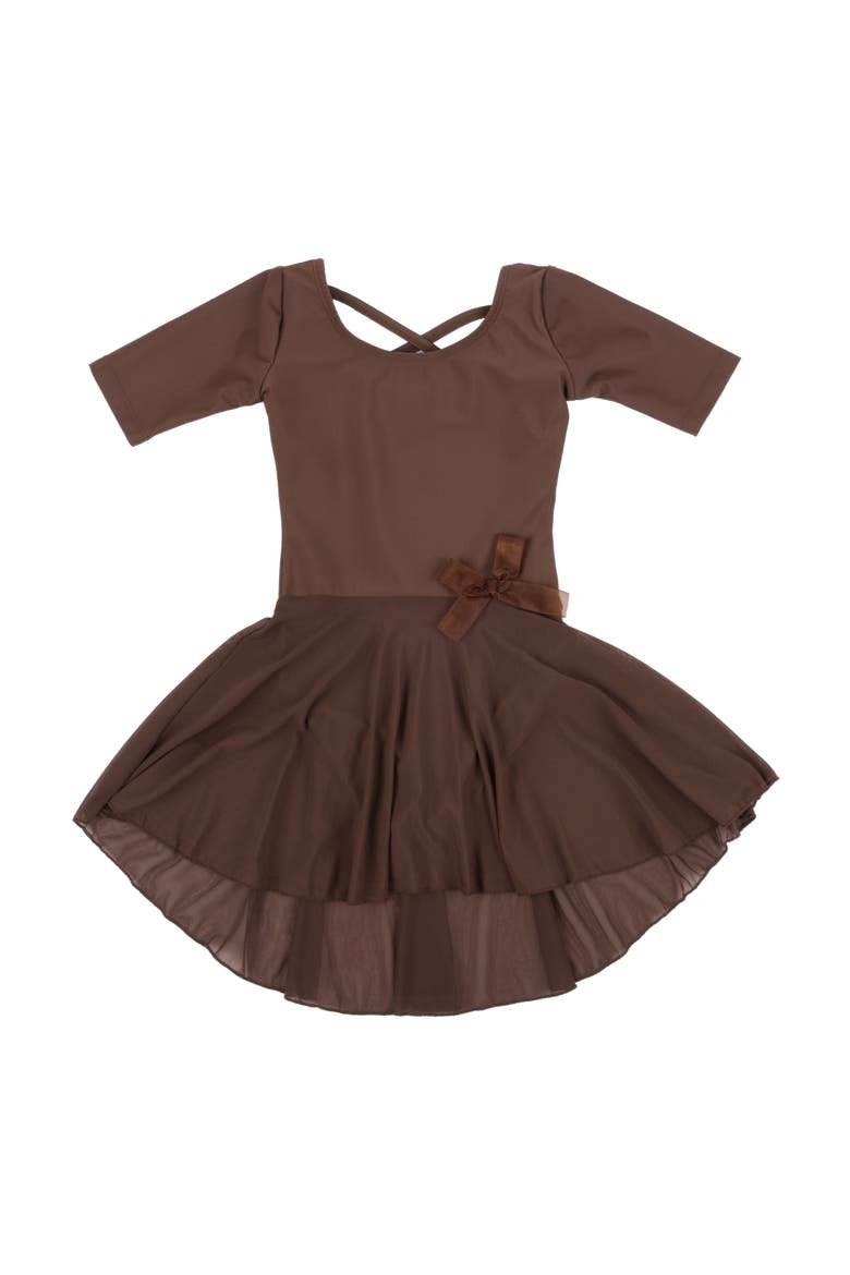 Girls Short Sleeve Skirted Leotard, Main, color, BROWN