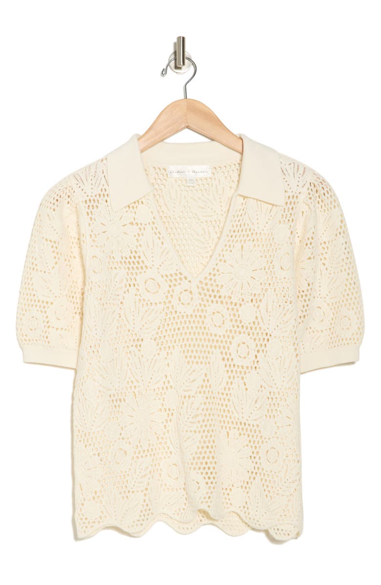 CHELSEA AND THEODORE Floral Open Stitch Puff Sleeve Top, Alternate, color, Ivory