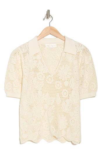 Shop Chelsea And Theodore Floral Open Stitch Puff Sleeve Top