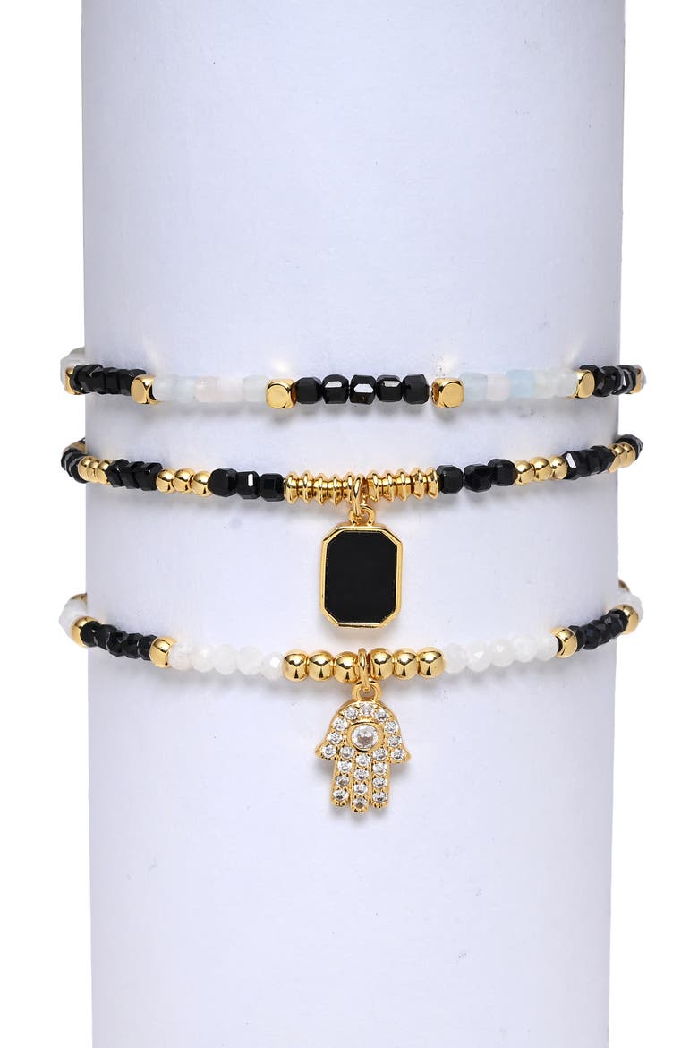 Set of 3 Beaded Bracelets, Main, color, GOLD
