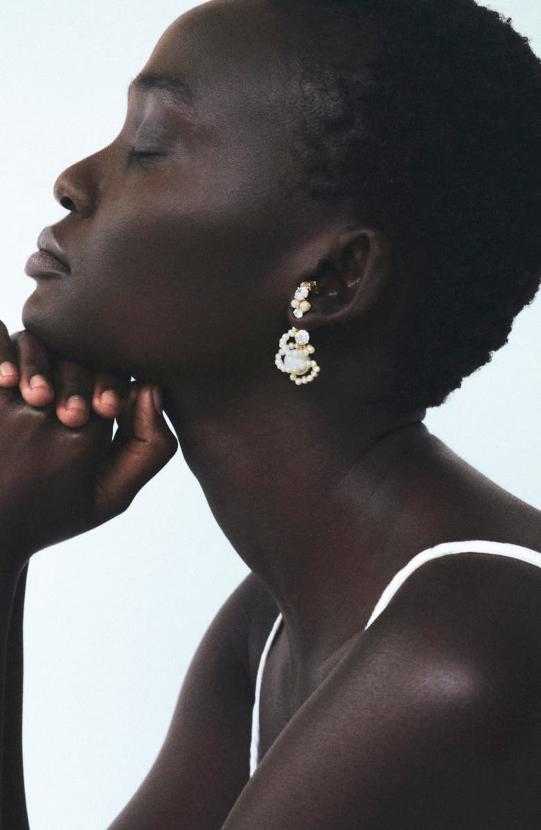 COMPLETEDWORKS Freshwater Pearl & Cubic Zirconia Drop Earrings, Alternate, color, Gold