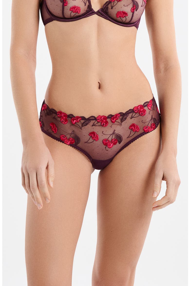 It's Cherry Prune Embroidered Thong, Main, color, PLUM