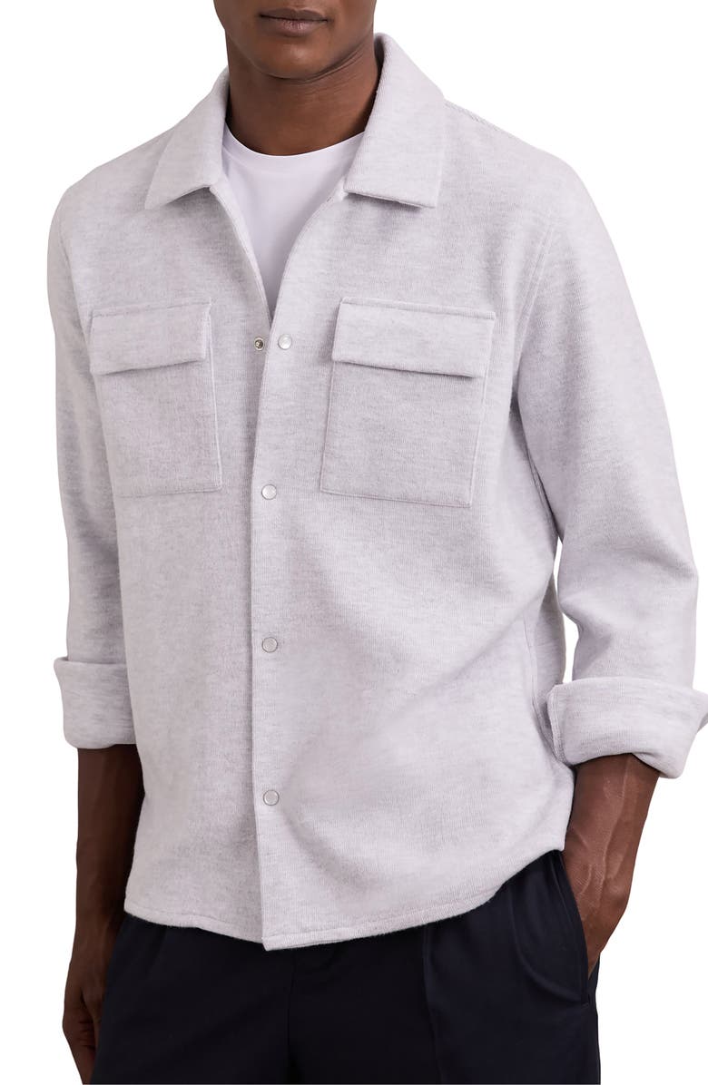 Reiss Maxwell Rib Jersey Snap-Up Shirt, Main, color, Grey Marl