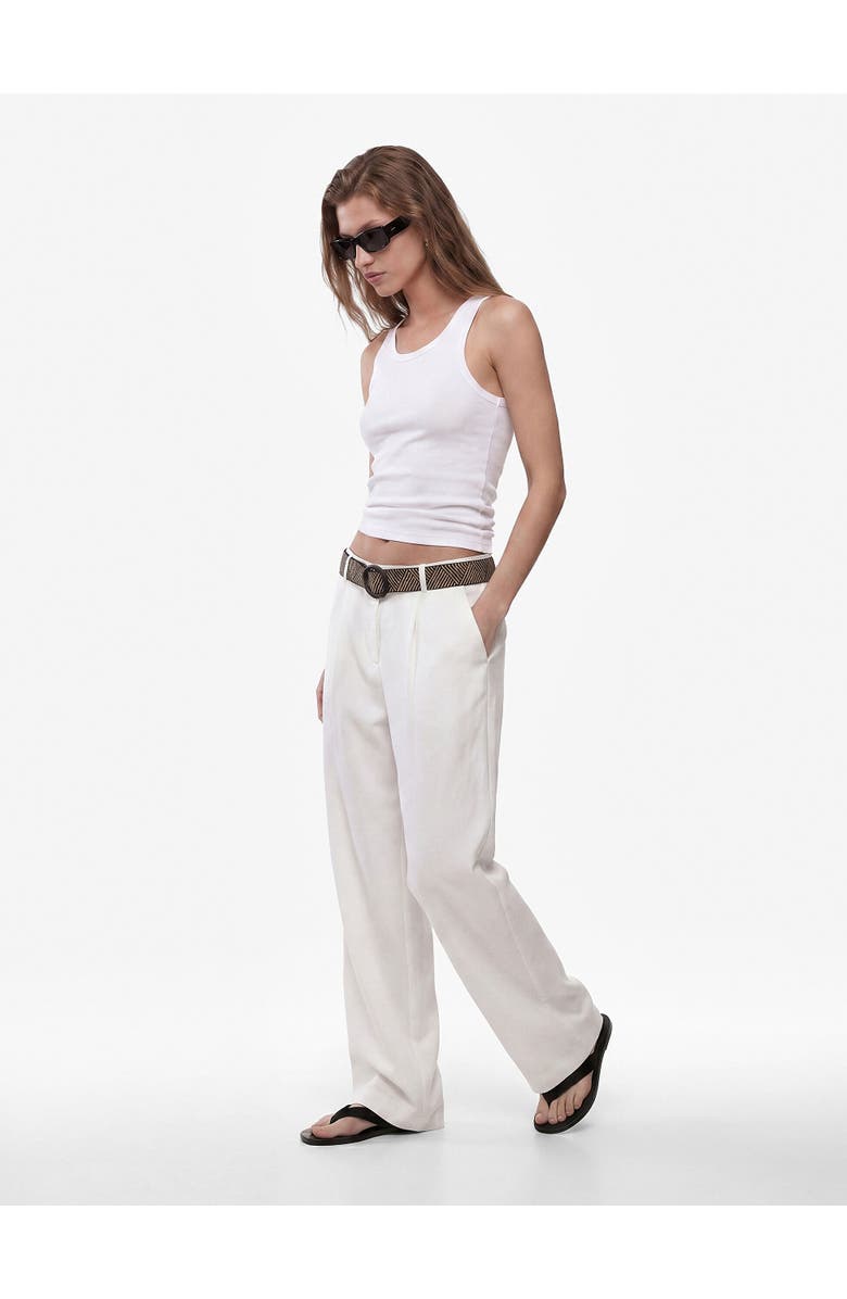 Koton Belted Linen Wide Leg Trousers, Alternate, color, White
