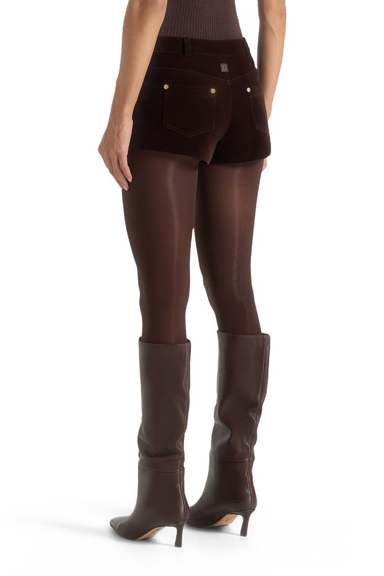 Samia Velvet Patent Mini Shorts, Alternate, color, Brown